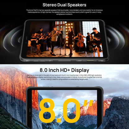 [HK Warehouse] Ulefone Armor Pad Pro Rugged Tablet PC, 8GB+128GB, 8 inch Android 13 MediaTek MT8788 Octa Core 4G Network, EU Plug(Black)