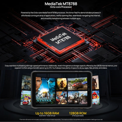 [HK Warehouse] Ulefone Armor Pad Pro Rugged Tablet PC, 8GB+128GB, 8 inch Android 13 MediaTek MT8788 Octa Core 4G Network, EU Plug(Black)