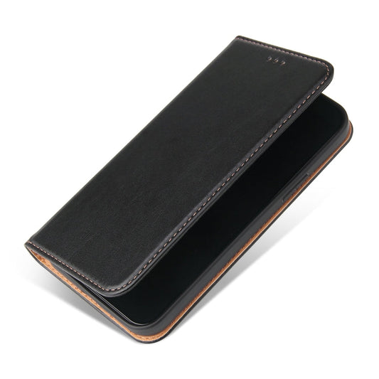 Pour iPhone 12 mini Fierre Shann PU Étui en cuir véritable texturé à rabat horizontal avec support et fentes pour cartes et portefeuille (noir)