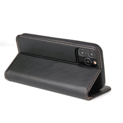 For iPhone 12 mini Fierre Shann PU Genuine Leather Texture Horizontal Flip Leather Case with Holder & Card Slots & Wallet(Black)