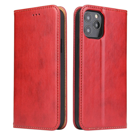Pour iPhone 12 mini Fierre Shann en cuir PU véritable texture étui à rabat horizontal en cuir avec support et fentes pour cartes et portefeuille (rouge)
