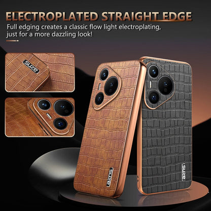 For Huawei Pura 70 AZNS Electroplated Frame Crocodile Texture Full Coverage Phone Case(Black)