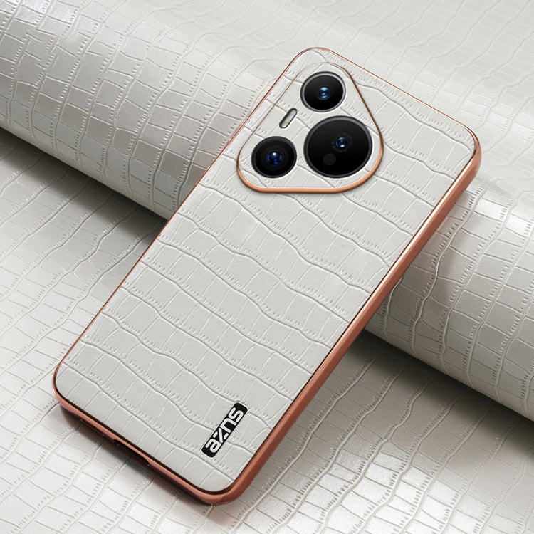 For Huawei Pura 70 AZNS Electroplated Frame Crocodile Texture Full Coverage Phone Case(White)