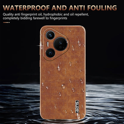 For Huawei Pura 70 AZNS Electroplated Frame Crocodile Texture Full Coverage Phone Case(White)