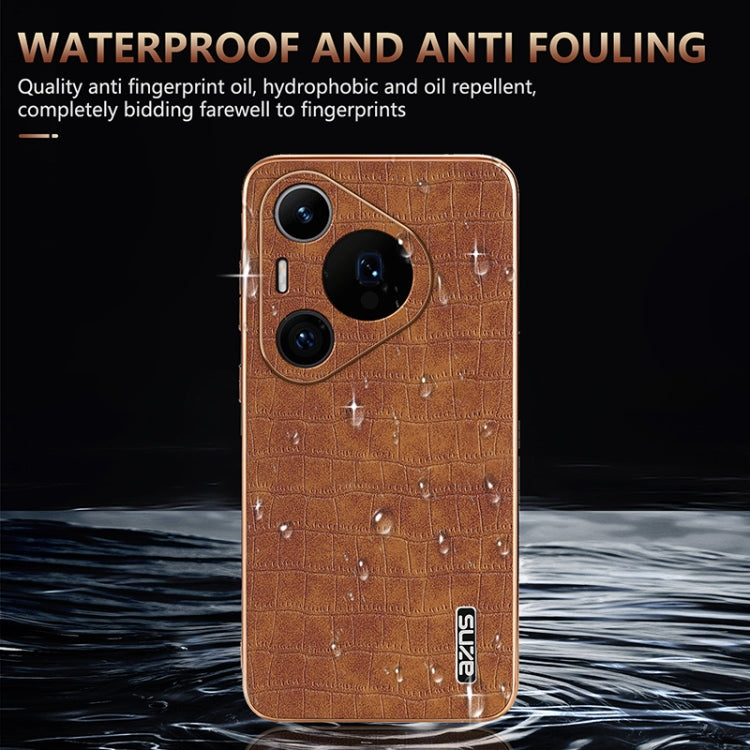 For Huawei Pura 70 Pro / 70 Pro+ AZNS Electroplated Frame Crocodile Texture Full Coverage Phone Case(Brown)