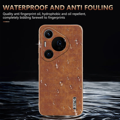 For Huawei Pura 70 Pro / 70 Pro+ AZNS Electroplated Frame Crocodile Texture Full Coverage Phone Case(Brown)
