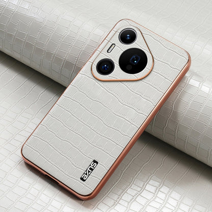 Pour Huawei Pura 70 Pro / 70 Pro+ AZNS Coque de téléphone à couverture complète avec cadre électrolytique et texture crocodile (blanc)
