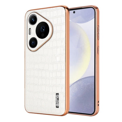 Pour Huawei Pura 70 Pro / 70 Pro+ AZNS Coque de téléphone à couverture complète avec cadre électrolytique et texture crocodile (blanc)