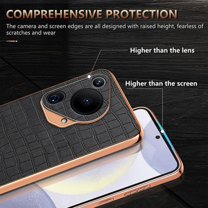 For Huawei Pura 70 Ultra AZNS Electroplated Frame Crocodile Texture Full Coverage Phone Case(Blue)
