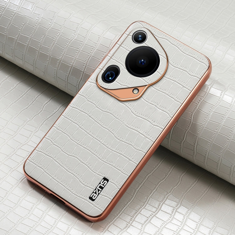 Pour Huawei Pura 70 Ultra AZNS Étui de téléphone à couverture complète avec cadre galvanisé et texture croco (blanc)