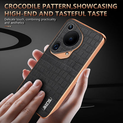 Pour Huawei Pura 70 Ultra AZNS Étui de téléphone à couverture complète avec cadre galvanisé et texture croco (blanc)