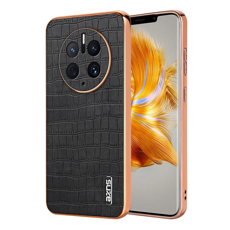 For Huawei Mate 50 Pro AZNS Electroplated Frame Crocodile Texture Full Coverage Phone Case(Black)