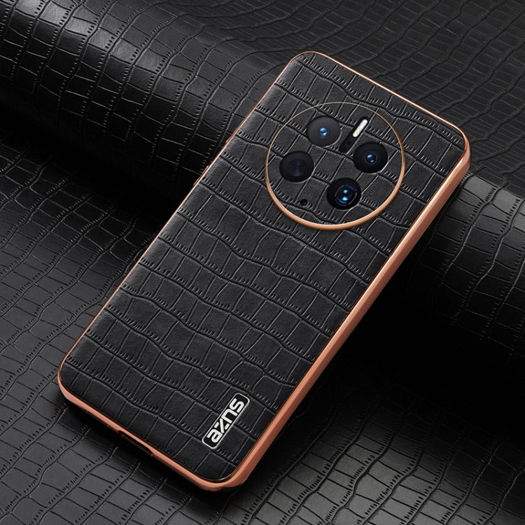 For Huawei Mate 50 Pro AZNS Electroplated Frame Crocodile Texture Full Coverage Phone Case(Black)