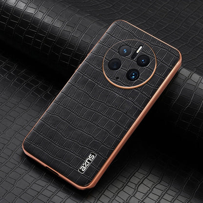 For Huawei Mate 50 Pro AZNS Electroplated Frame Crocodile Texture Full Coverage Phone Case(Black)