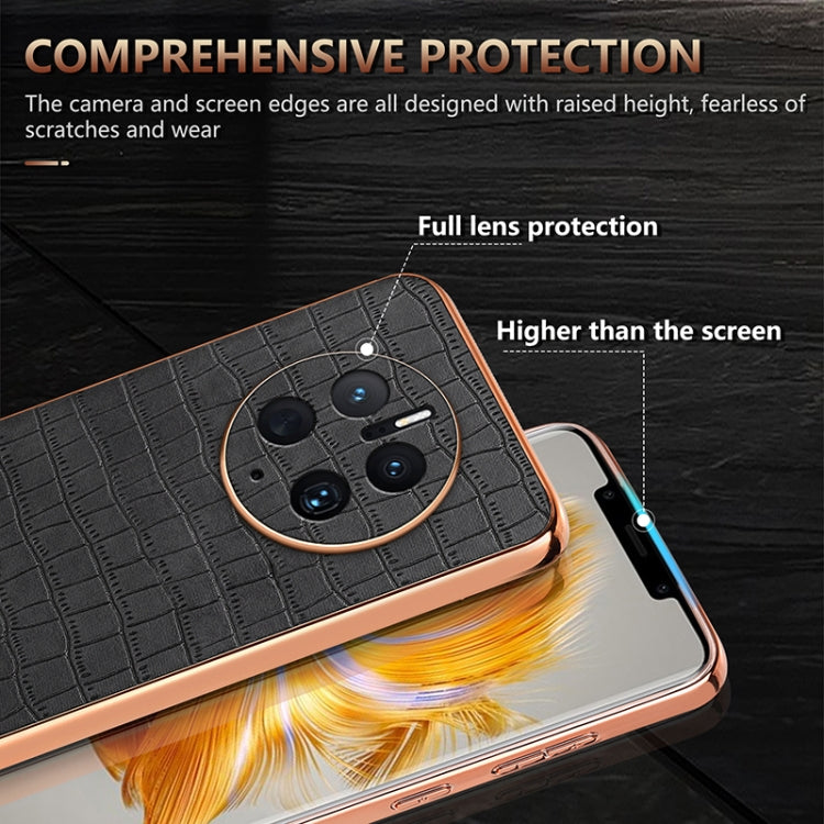 For Huawei Mate 50 Pro AZNS Electroplated Frame Crocodile Texture Full Coverage Phone Case(Black)