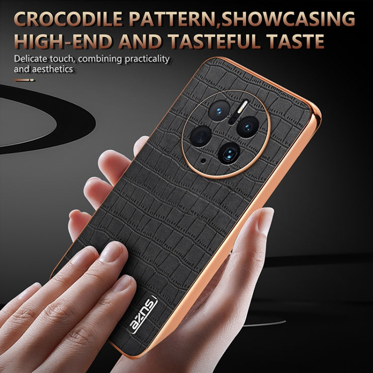 For Huawei Mate 50 Pro AZNS Electroplated Frame Crocodile Texture Full Coverage Phone Case(Black)