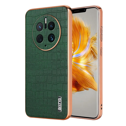 Pour Huawei Mate 50 Pro AZNS Coque de téléphone à couverture complète en texture crocodile avec cadre électroplaqué (vert)