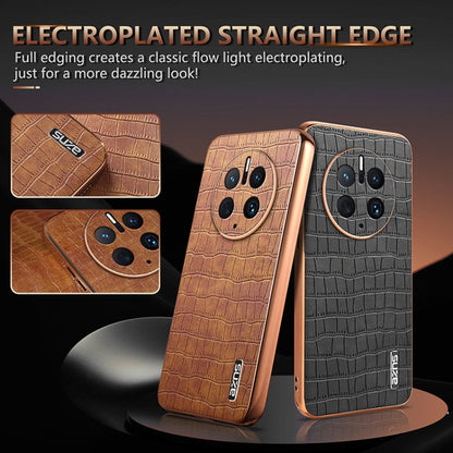 For Huawei Mate 50 Pro AZNS Electroplated Frame Crocodile Texture Full Coverage Phone Case(Blue)