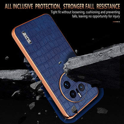 For Huawei Mate 50 Pro AZNS Electroplated Frame Crocodile Texture Full Coverage Phone Case(Blue)