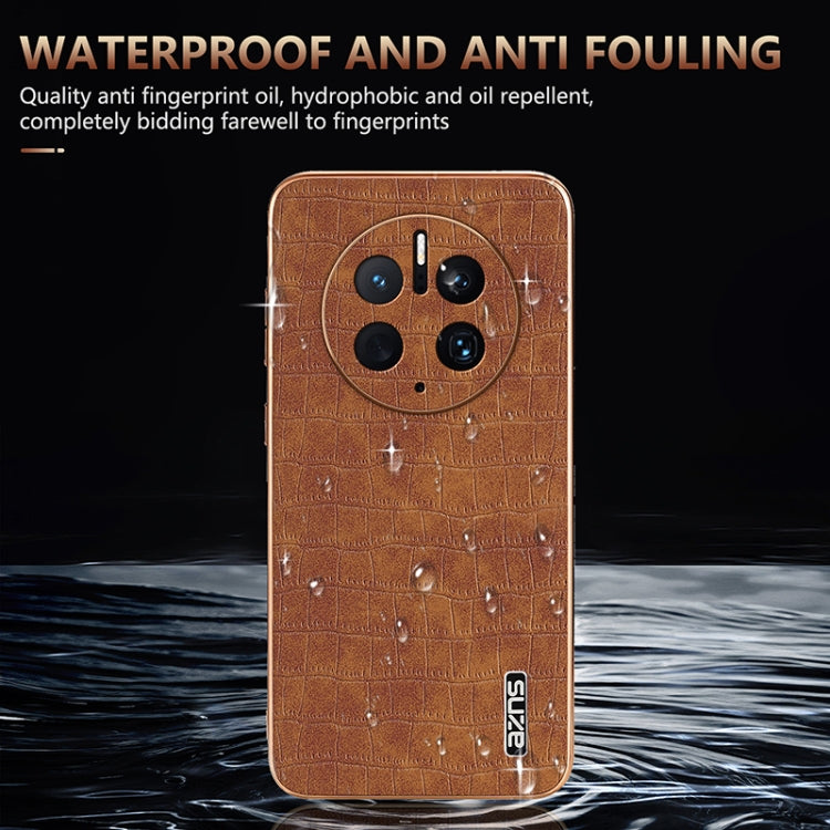 For Huawei Mate 50 Pro AZNS Electroplated Frame Crocodile Texture Full Coverage Phone Case(Blue)