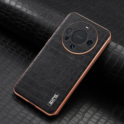 For Huawei Mate 60 / 60 Pro+ AZNS Electroplated Frame Crocodile Texture Full Coverage Phone Case(Black)