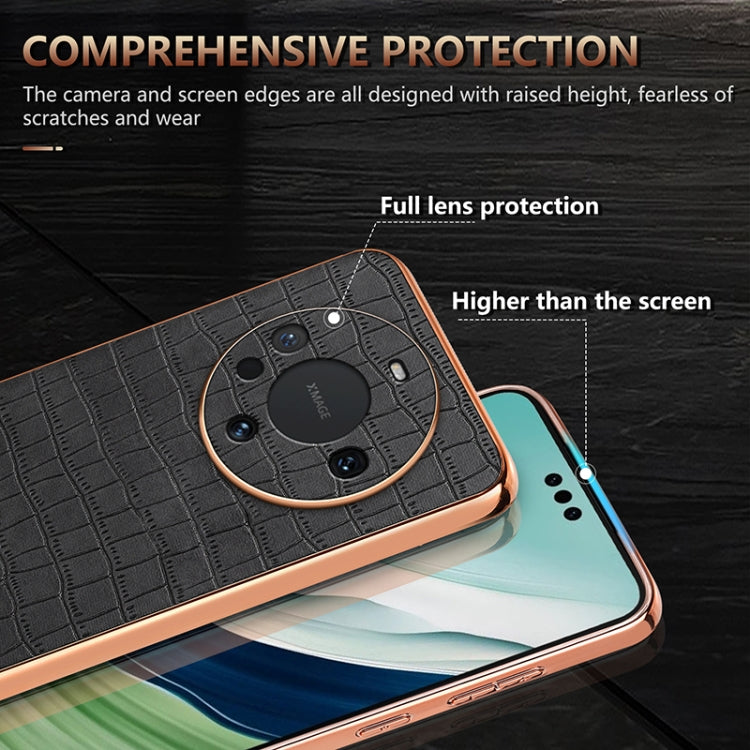For Huawei Mate 60 / 60 Pro+ AZNS Electroplated Frame Crocodile Texture Full Coverage Phone Case(Black)