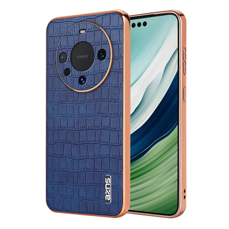 For Huawei Mate 60 / 60 Pro+ AZNS Electroplated Frame Crocodile Texture Full Coverage Phone Case(Blue)