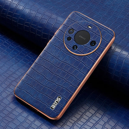 For Huawei Mate 60 / 60 Pro+ AZNS Electroplated Frame Crocodile Texture Full Coverage Phone Case(Blue)