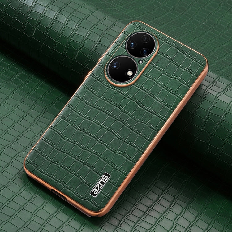 For Huawei P50 AZNS Electroplated Frame Crocodile Texture Full Coverage Phone Case(Green)