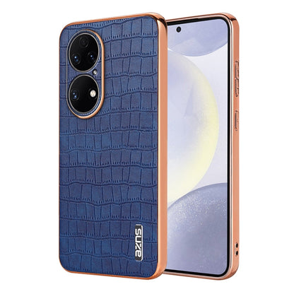 For Huawei P50 AZNS Electroplated Frame Crocodile Texture Full Coverage Phone Case(Blue)