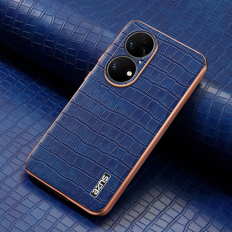 For Huawei P50 AZNS Electroplated Frame Crocodile Texture Full Coverage Phone Case(Blue)