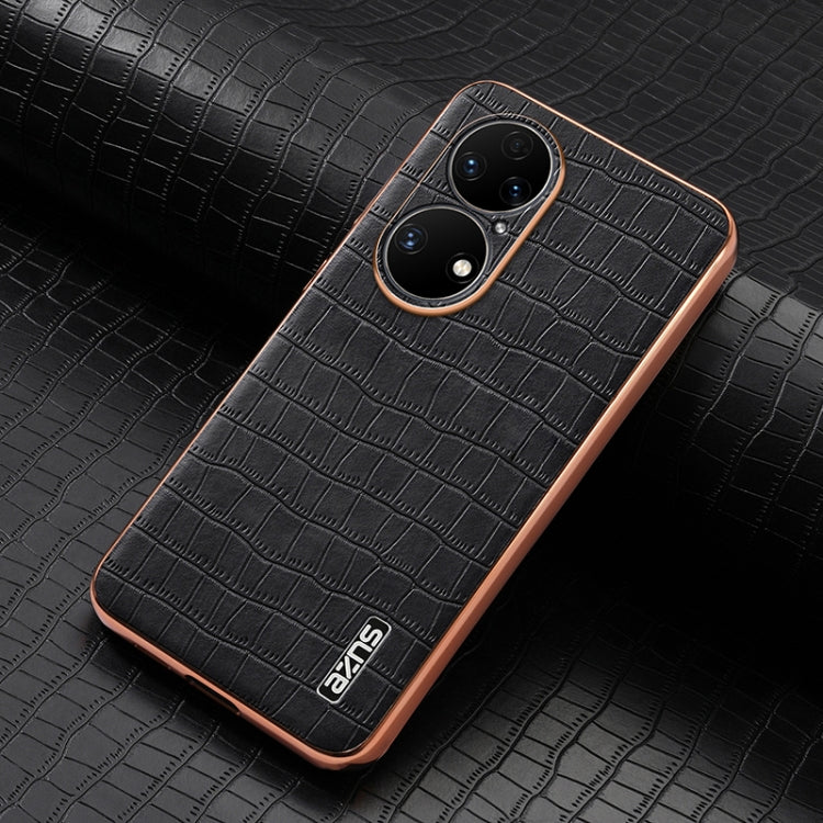 For Huawei P50 Pro AZNS Electroplated Frame Crocodile Texture Full Coverage Phone Case(Black)