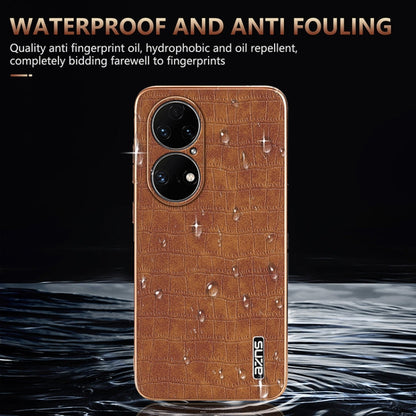 For Huawei P50 Pro AZNS Electroplated Frame Crocodile Texture Full Coverage Phone Case(Black)