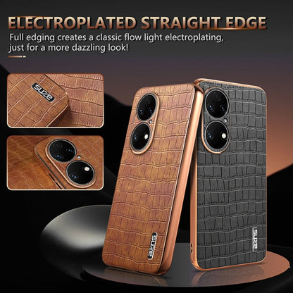 For Huawei P50 Pro AZNS Electroplated Frame Crocodile Texture Full Coverage Phone Case(Green)