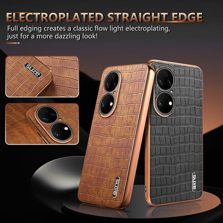 For Huawei P50 Pro AZNS Electroplated Frame Crocodile Texture Full Coverage Phone Case(Blue)