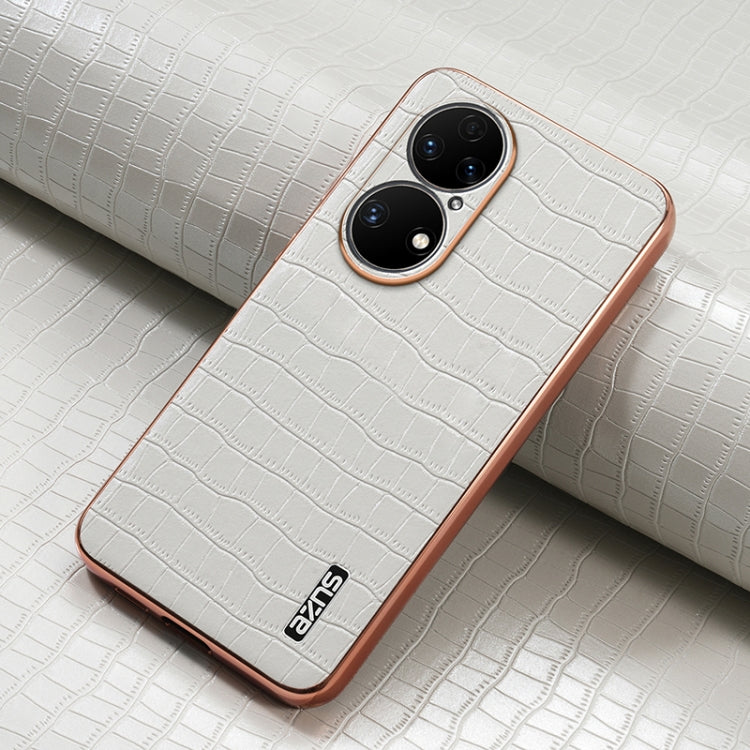 For Huawei P50 Pro AZNS Electroplated Frame Crocodile Texture Full Coverage Phone Case(White)