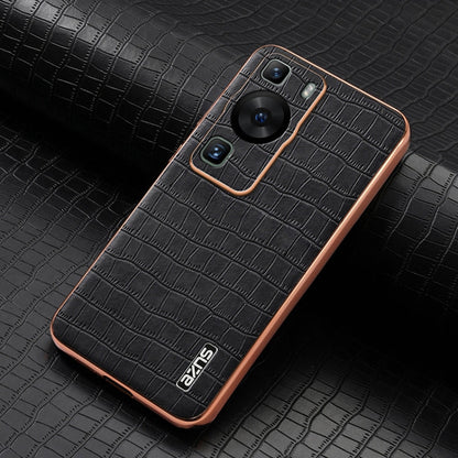 For Huawei P60 / P60 Pro AZNS Electroplated Frame Crocodile Texture Full Coverage Phone Case(Black)