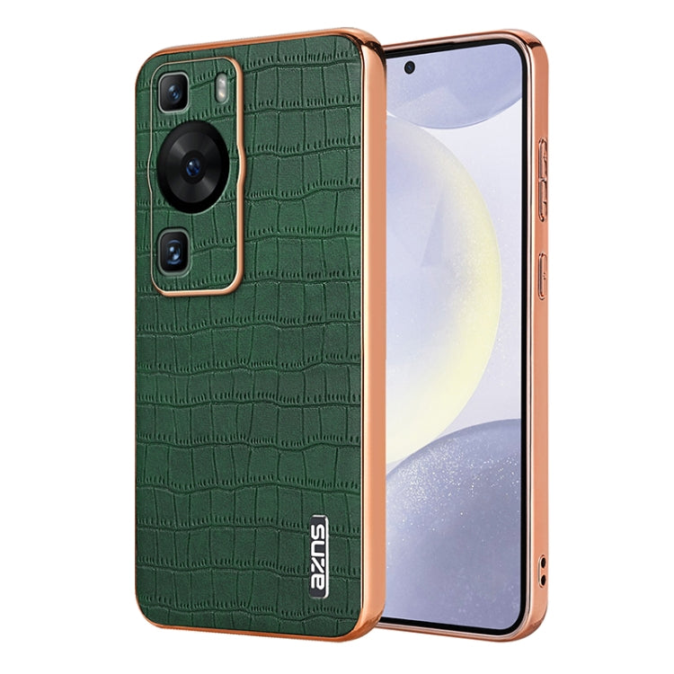 Pour Huawei P60 / P60 Pro AZNS Coque de téléphone à couverture complète en placage galvanisé texturé crocodile (vert)