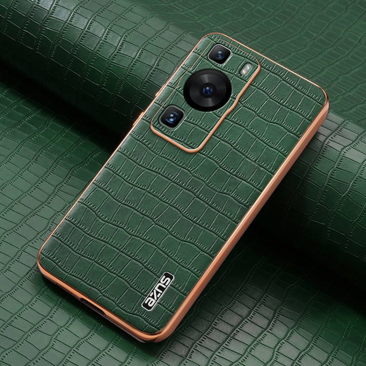 Pour Huawei P60 / P60 Pro AZNS Coque de téléphone à couverture complète en placage galvanisé texturé crocodile (vert)