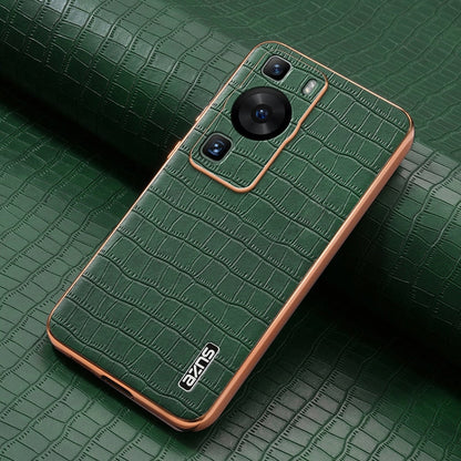 Pour Huawei P60 / P60 Pro AZNS Coque de téléphone à couverture complète en placage galvanisé texturé crocodile (vert)