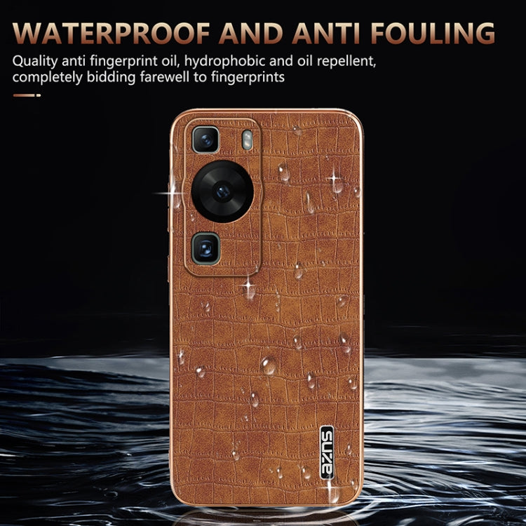 Pour Huawei P60 / P60 Pro AZNS Coque de téléphone à couverture complète en placage galvanisé texturé crocodile (vert)