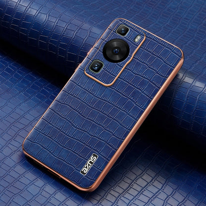 For Huawei P60 / P60 Pro AZNS Electroplated Frame Crocodile Texture Full Coverage Phone Case(Blue)