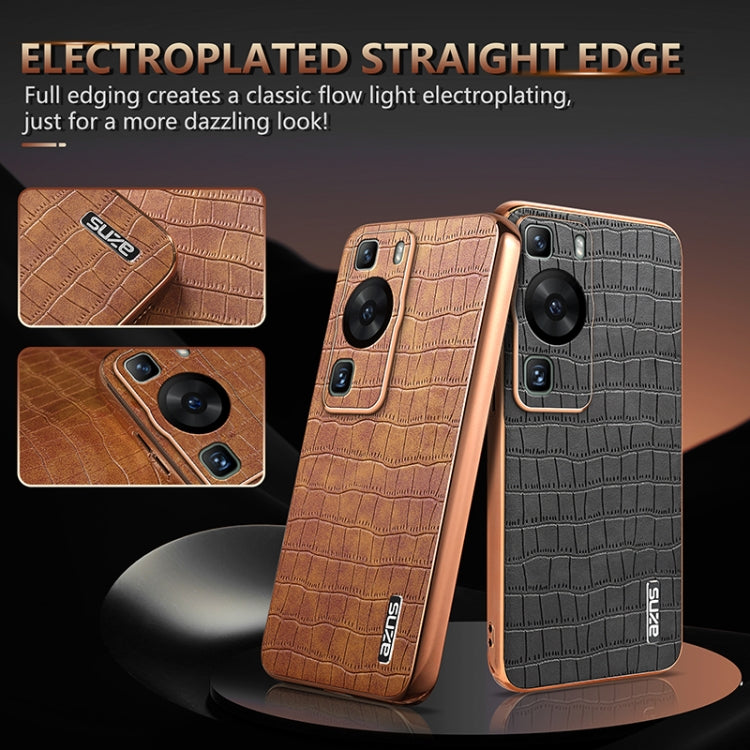 For Huawei P60 / P60 Pro AZNS Electroplated Frame Crocodile Texture Full Coverage Phone Case(Blue)