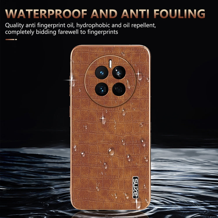 For Huawei Mate 50 / 50E AZNS Electroplated Frame Crocodile Texture Full Coverage Phone Case(Brown)
