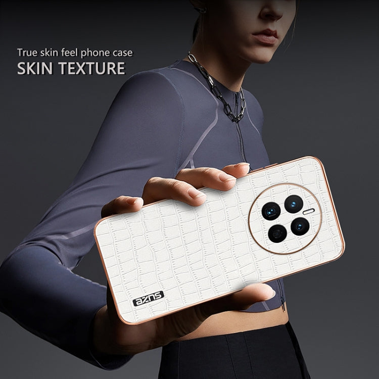 For Huawei Mate 50 / 50E AZNS Electroplated Frame Crocodile Texture Full Coverage Phone Case(Brown)