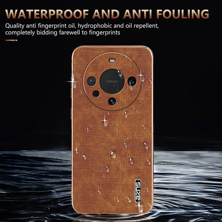 For Huawei Mate 60 AZNS Electroplated Frame Crocodile Texture Full Coverage Phone Case(Brown)