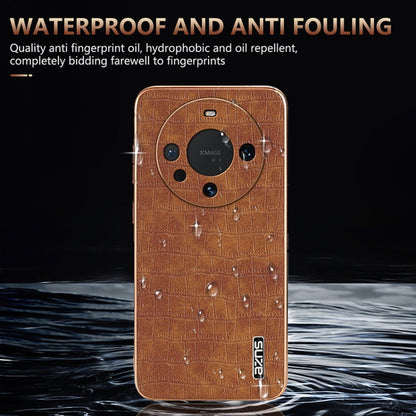 For Huawei Mate 60 AZNS Electroplated Frame Crocodile Texture Full Coverage Phone Case(Brown)