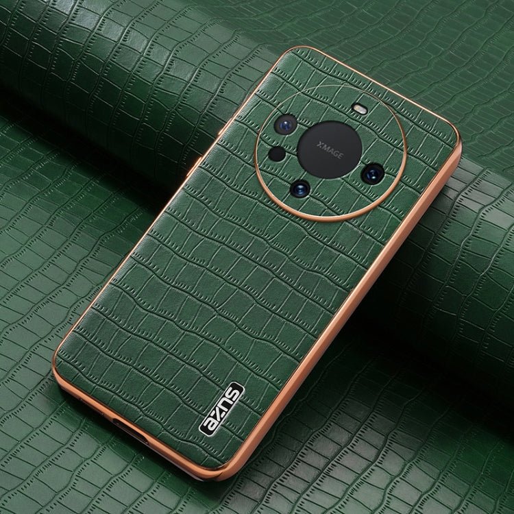 For Huawei Mate 60 AZNS Electroplated Frame Crocodile Texture Full Coverage Phone Case(Green)