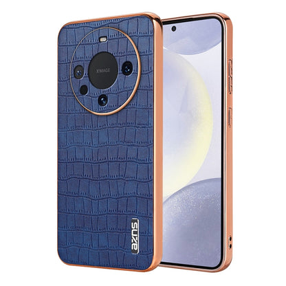 For Huawei Mate 60 AZNS Electroplated Frame Crocodile Texture Full Coverage Phone Case(Blue)