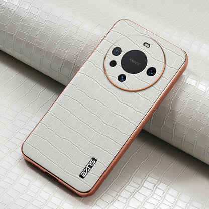 For Huawei Mate 60 AZNS Electroplated Frame Crocodile Texture Full Coverage Phone Case(White)